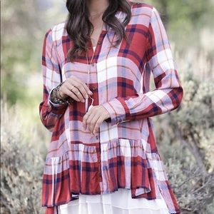 Grace & Lace ruffle plaid shirt